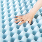 Best Price Mattress 4 Inch Egg Crate Memory Foam Mattress Topper with Cooling Gel Infusion, CertiPUR-US Certified, Dorm Essentials, Queen, Light Blue