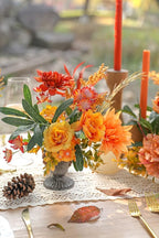 Artificial Flowers 25pcs Real Looking Red Silk Fake Flowers Combo with Stems for DIY Wedding Bouquets Bridal Shower Centerpieces Party Decorations (Orange)