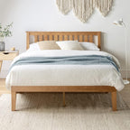 Mellow Marley 14 Inch Solid Wood Platform Bed with Paneled Headboard, Natural Pine, King