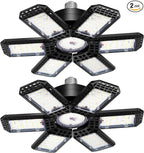 2 Pack Garage Light, 200W 20000LM 6500K LED Shop Lights, Garage Lights Ceiling Led with 6+1 Deformable Panels, Screw in E26/E27 Socket Bulb for Warehouse, Workshop, Basement, Barn Lighting