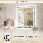 Keonjinn LED Bath Mirror 40” x 36” with Frontlit and Backlit, Stepless 3 Colors Temperature & Dimmable Vanity Mirror, UL Listed LED Driver, Double Light Strips, Anti-Fog Wall Mirror with Lights