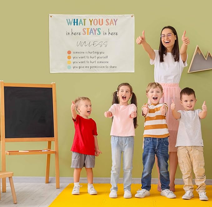 Mental Health Inspirational Rectangular Banner Flag Wall Sign Decor Gift for Boy Girl Kid Teen,Classroom Therapy Office Homeschool Reading Room Bedroom -What You Say in Here-Birthday Christmas Gift
