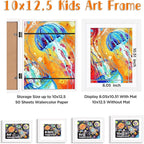 KINLINK 10x12.5 Kids Art Frames Set of 2, Solid Wood Kids Artwork Frames Changeable with Acrylic Front Opening Holds 150 Pictures, Art Frame for Kids Artwork with Mat or without Mat, White