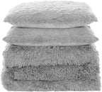 Full Size Luxury Faux Fur Comforter Set - Soft & Breathable 7-Piece Bedding Collection - 1 Comforter, 1 Fitted Sheet, 1 Flat, 2 Pillowcases, 2 Pillow Shams - Deep Pocket - Premium Quality, Silver