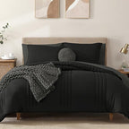 Monbix Queen Comforter Set - 7 Pieces Black Bed in a Bag Queen Bedding Sets with Comforters, All Seasons Down Alternative Comforter Bed Set with Sheets,Pillowcases & Shams