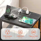 SUPERJARE Nightstand with Charging Station, Bed Side Table with Adjustable Fabric Drawer, Night Stand for Bedroom, 3-Tier Storage End Table, for Living Room, Charcoal Black Wood Grain Print