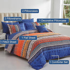 Cottolester Boho Comforter Set King Size 8 Piece Bed in a Bag Burnt Orange Paisley Fall Comforter and Sheet Set Bohemian Striped Bedding Set,Soft Microfiber Complete Bedding Set