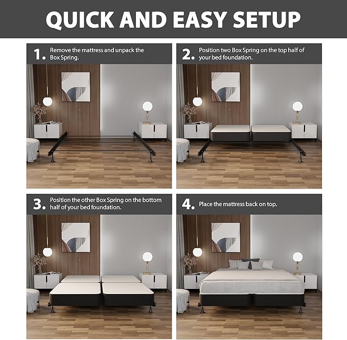 Treaton, 8-Inch Sturdy Wood Box Spring for Mattress Support - Durable and Fully Assembled, Natural Wood Foundation for California King(Fold), Gray