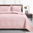 Love's cabin Twin Quilt Set Pink Bedspreads - Soft Bed Summer Lightweight Bedspread Comforter - Modern Style Coin Pattern Coverlet for All Season - 2 Pieces (1 Quilt, 1 Pillow Sham)