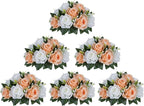 BLOSMON Rose Flower Balls Centerpieces: 6pcs 9.5 Inch Peach Fuzz Fake Flowers Kissing Balls Decor Artificial Wedding Floral Arrangements Silk Bouquet with Base Home Party Room Table DIY Decorations