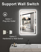 24x36 Inch Bathroom Mirror with Lights, LED Vanity Mirror for Bathroom Wall Mounted with Threefold Brightness by 2 Front Lights & 1 Backlit, Anti-Fog, Stepless Adjusted, Unbreakable Tempered Glass