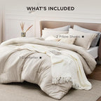 Bedsure Oversized King Comforter Set - Beige Soft Bedding for All Seasons, Cationic Dyed Bed Set, 3 Pieces, 1 Oversized King Size Comforter (120"x98") and 2 Pillow Shams (20"x36"+2")