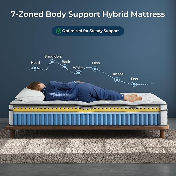 Vesgantti Queen Size Mattress 10 Inch, Fiberglass-Free | Cool Sleep Hybrid Mattress in a Box - Memory Foam & Pocket Springs, Ergonomic Design, Pressure Relief, Medium Firm Feel, 60"×80"×10"
