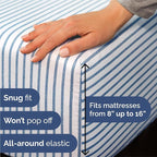 Split King 7 Piece Sheet Set - Comfy Breathable & Cooling - Soft Hotel Luxury Bedding Set w/ 8-16 Inch Deep Pockets - 1 Flat & 2 Fitted Sheet & 4 Pillowcases - Cozy and Wrinkle Free - Blue Stripes 2