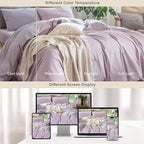 MooMee Bedding Duvet Cover Set 100% Washed Cotton Linen Like Textured Breathable Durable Soft Comfy (Heathered Light Purple, Queen 90"x90")