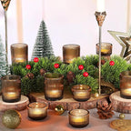 10pcs Ribbed Amber Votive Candle Holders, Assorted Glass Tea Light Candle Holders for Fall Decor, Amber Candle Holders for Wedding Centerpieces, Thankgiving and Christmas Decorations