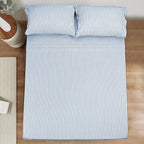 Mejoroom Striped King Size Sheet Set - Soft Microfiber Bed Sheets,Deep Pocket Fitted Sheet, Soft, Breathable, Wrinkle & Fade Resistant - 4 Piece (Blue Stripe)