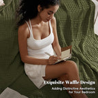 PHF 100% Cotton Waffle Weave Blanket Twin Size for Bed, Soft Lightweight & Breathable, All-Season Comfort, Luxury Aesthetic Woven Bedding for Home Decor, 66"x90", Capulet Olive