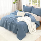 Litanika Full Size Comforter Sets Grayish Blue, 3 Pieces Lightweight Solid Bedding Comforter Set, All Season Fluffy Bed Set (79x90In Comforter & 2 Pillowcases)