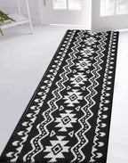 Custom Length Cut to Size Tribal Ethnic Southwestern Inspired Hallway Runner Rug, Non Slip Rubber Backed, 31 inch Wide X Customized Length, Aztec Black, 31 inch X 33 feet