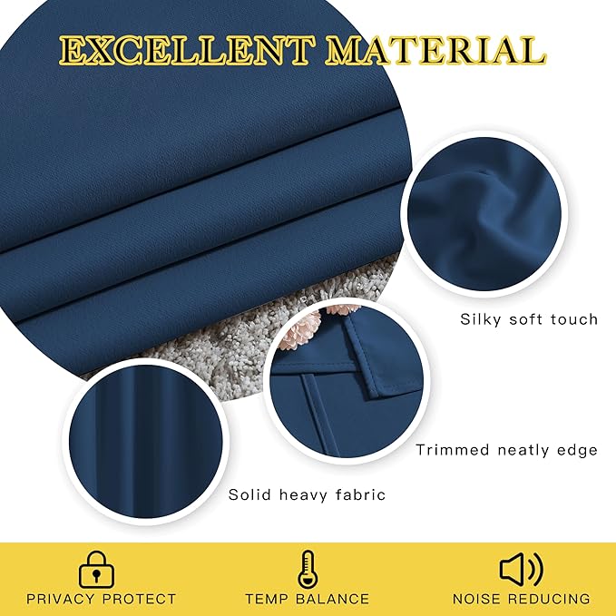 NICETOWN Moroccan Blue Blackout Kids Room Curtains, Grommet Thermal Curtains & Drapes Room Darkening Window Treatment Sound Reducing for Bedroom, 2 Panels, W66 x L66