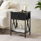 VECELO Nightstands Set of 2, Modern Bedside End Tables, Night Stands with Drawer and Storage Shelf for Living Room Bedroom, Industrial Metal Frame