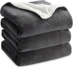 Bedsure GentleSoft Sherpa Fleece Blankets Queen Size for Bed - Thick and Warm Throw for Women and Men, Soft Fuzzy Plush Queen Blanket for Winter, Charcoal, 90x90 Inches