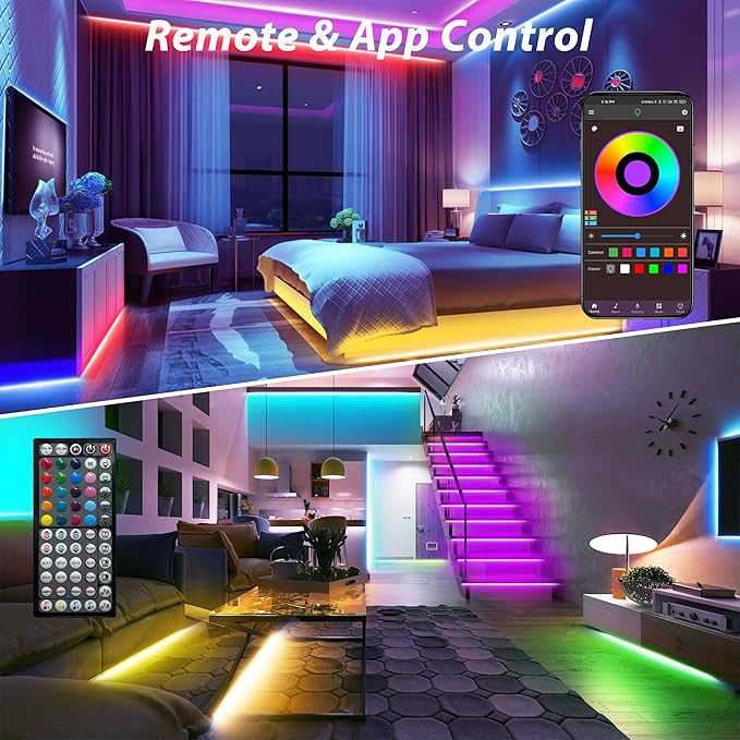 130 ft LED Lights for Bedroom Music Sync RGB LED Strip Lights with APP & Remote Control LED Lights for Room Home Party Christmas Wall Decor (2 Rolls of 65ft)