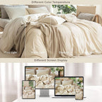 MooMee Bedding Duvet Cover Set 100% Washed Cotton Linen Like Textured Breathable Durable Soft Comfy (Heathered Almond Milk Grey, Oversized Full 82"x86")