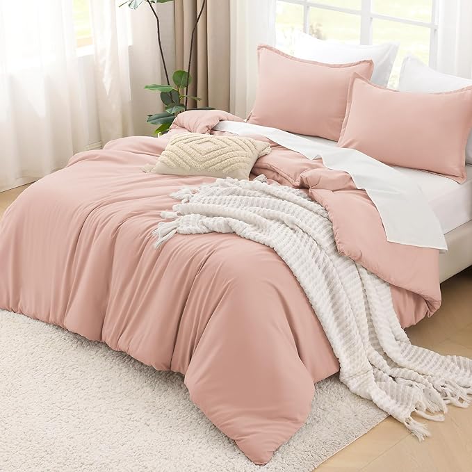 Litanika Comforters Blush Oversized King Size, 3 Pieces Lightweight Solid Bedding Set & Collections, All Season Fluffy Bed Set (120x98In Comforter & 2 Pillowcases)