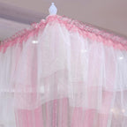 Joyreap Luxury 4 Corners Post Canopy Bed Curtains - Pink & White Cozy Drape Netting - Cute Princess Style Bedroom Decoration Accessories (86" W x 78" L, King)