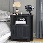 Night Stand, 18 Inch Farmhouse Nightstand with with Charging Station and USB Port, Rustic Couch End Table with Magnetic Door, Wood Bed Side Tables for Bedroom, Home, Black