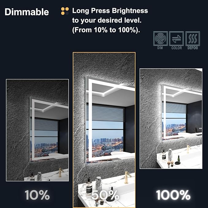 LED Bathroom Mirror 60"x 40",Front Lit and Backlit Bathroom Mirror with Lights,Stepless Dimmable,Anti-Fog, Shatter-Proof, Memory, 3 Colors Lighted Vanity Mirror (Horizontal/Vertical)