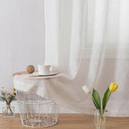 OWENIE Linen Blend Sheer Curtains 84 inches Long 2 Panels Set for Bedroom, Natural Linen Light Filtering Semi Sheer Cutain for Living Room Rod Pocket Drapes, 2pcs, Each 40 W x 84 L