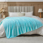 NEWCOSPLAY Super Soft Throw Blanket Turquoise Premium Silky Flannel Fleece Leaves Pattern Lightweight Bed Blanket All Season Use (Turquoise, Throw(50"x60"))