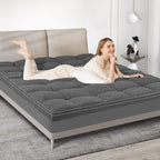 Dual Layer 3 Inch Memory Foam Mattress Topper Queen Size, 2 Inch Cooling Gel Memory Foam Plus 1 Inch PillowTop Mattress Pad Cover, with 8-21 Inch Deep Pocket, Grey