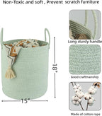 Cotton Rope Laundry Basket Hamper for Clothes Woven Storage Basket for Living Room Bedroom Boho Tall Rope Baskets for Blanket Toys Pillow Towels Baby Nursery Hamper Bin green