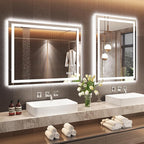 28"X36" LED Bathroom Mirror with Front Lights and Backlit, Anti-Fog, Dimmable, Shatter-Proof Tempered Glass, Lighted Bathroom Vanity Mirror for Wall with 3 Colors, Memory Function