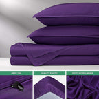 Full Sheets by Pure Bamboo, Genuine 100% Organic Viscose Derived from Bamboo Bed Sheet Set, Luxuriously Soft & Cooling, Double Stitching (Full, Purple)