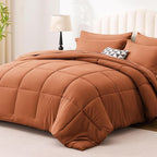 Love's cabin Queen Comforter Set Burnt Orange, 7 Pieces Queen Bed in a Bag, All Season Bedding Sets with 1 Comforter, 1 Flat Sheet, 1 Fitted Sheet, 2 Pillowcase and 2 Pillow Sham
