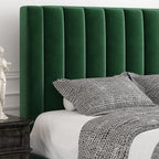 Allewie Full Bed Frame/Velvet Upholstered Bed Frame with Vertical Channel Tufted Headboard/Strong Wooden Slats/Platform Bed Frame/Mattress Foundation/Box Spring Optional/Easy Assembly/Green