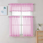 Chyhomenyc Pink Curtains Over Sink 36 Inch Length 2 Panels, Light Filtering Short Rod Pocket Voile Sheer Drapes for Bathroom Living Room Small Windows, Each 42W x 36L inches