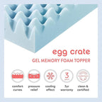 Best Price Mattress 2 Inch Egg Crate Memory Foam Mattress Topper, Cooling Gel Infusion, King, Dorm Essentials, Blue
