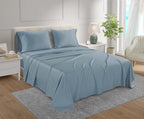 100% Egyptian Cotton Sheets Queen Size Set, 800 TC Deep Pocket Queen Sheets Set, Soft Breathable Sateen Weave 4 PC Elasticated Sheet & Pillowcase Sets, No Pill & Shrink, Fade Resistant- French Blue