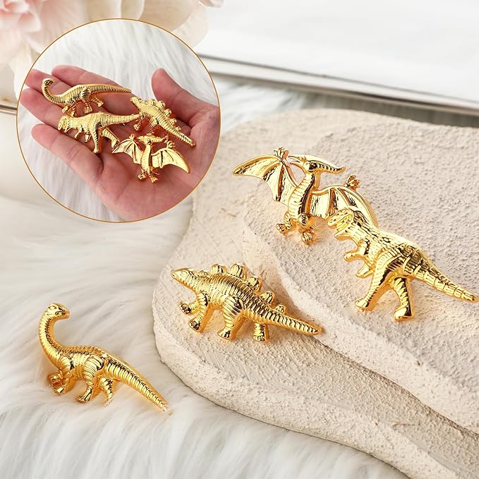8 Pack Metal Dinosaur Knobs for Kids Furniture - T-Rex Themed Gold Finish Drawer Pulls & Cabinet Handles, Scratch-Resistant (Tyrannosaurus)