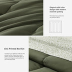Monbix King Size Comforter Set - 7 Pieces Bed in a Bag King, Olive Green Track Stitching Bedding Sets, All Seasons Down Alternative Comforter Bed Set with Sheets, Pillowcases & Shams