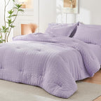 HYMOKEGE Lavender Full Size Comforter Sets Seersucker 7 Pieces, All Season Luxury Bed in a Bag for Bedroom, Bedding Set with Comforters, Sheets, Pillowcases & Shams