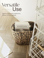 4 Gallons Wicker Waste Basket For Bathroom - Water Hyacinth Wicker Trash Can – Kitchen, Home Bathroom Garbage Can, Oval Magazine Basket - Desk Trash Can, Office Garbage Can with Handles (Black)