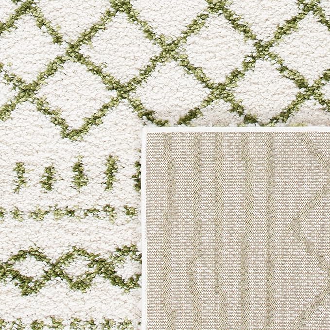 SAFAVIEH Arizona Shag Collection Area Rug - 2'6" x 14' Runner, Ivory & Green, Non-Shedding & Easy Cleaning, Plush Thick Pile, Ideal for Living Room, Bedroom, Dining Space (ASG741Y)