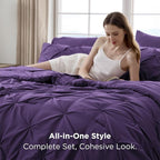 Bedsure King Size Comforter Set Purple - Bed in a Bag Bedding Set 7 Pieces, GentleSoft™ Pintuck Bed Set Gift for Family, Pinch Pleat Purple Comforter with Sheets, Pillowcases & Shams